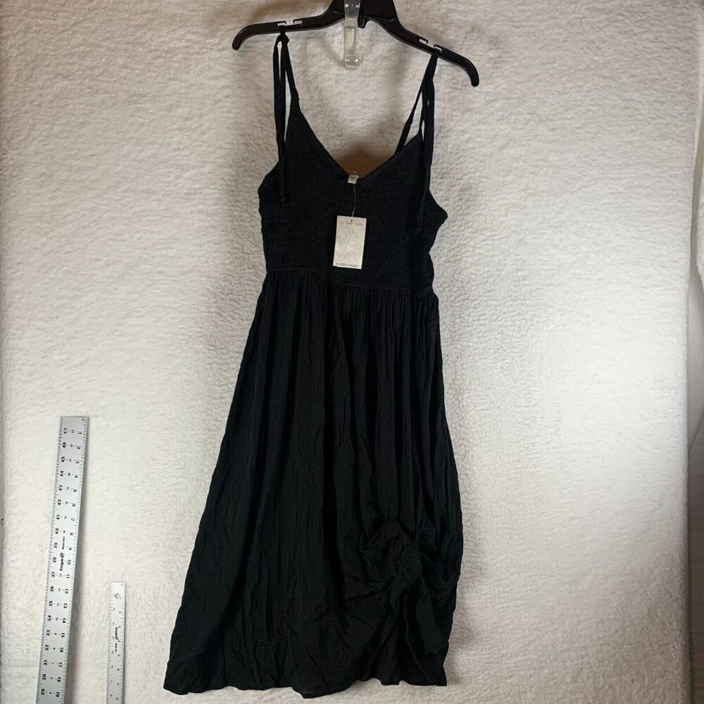 Miken Midi Dress Cover-Up Women's Large Black Rayon Twist Hem Smocked S9497
